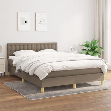 vidaXL Boxspring met matras stof taupe 140x200 cm, Verzenden
