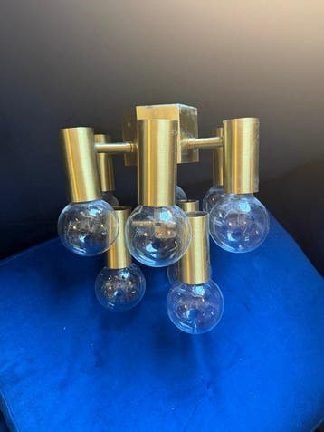 Plafonnier Sputnik - Laiton, Verre, Antiek en Kunst, Antiek | Verlichting