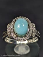 3,62 g - Natuurlijke Larimar-ring en witte topaas, 925