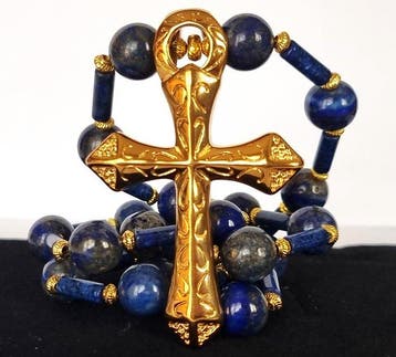 Lapis-lazuli – Adellijke halsketting – Bloemkruis – De