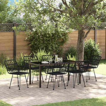 vidaXL Tuin Eettafel Set 7 pcs Zwart Gepoedercoat staal, Verzenden, Nieuw