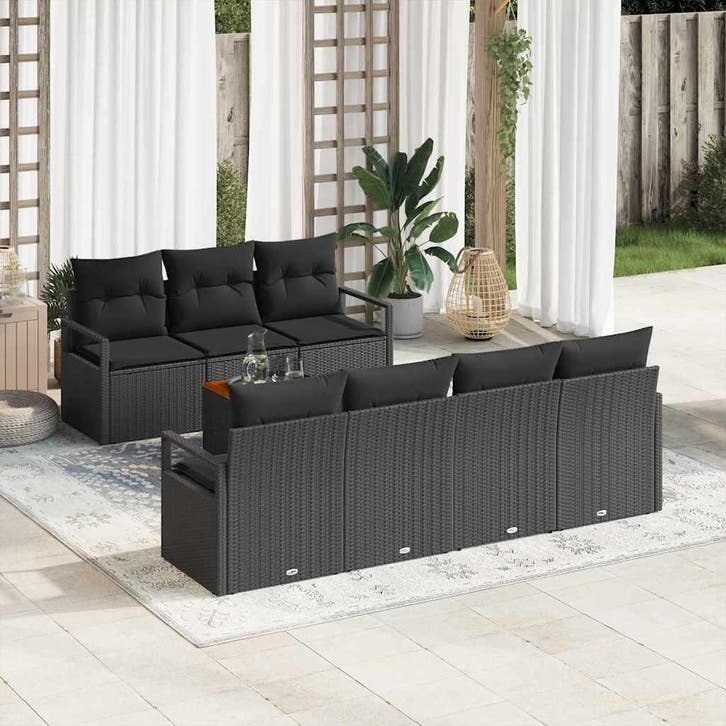 vidaXL Tuinbank Set met opslag 8 pcs Zwart poly rattan, Jardin & Terrasse, Ensembles de jardin, Envoi