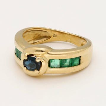 Bague - 18 carats Or jaune - Saphir - Émeraude, Bijoux, Sacs & Beauté, Bagues