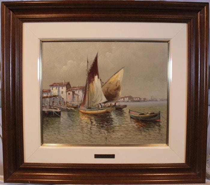 Juan Martinez Araez (1924-2014) - Puerto pesquero, Antiquités & Art, Art | Peinture | Classique