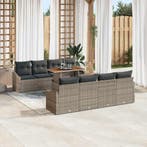 vidaXL Tuin Eettafel Set met kussen 9 pcs Grijs en Bruin, Verzenden, Nieuw