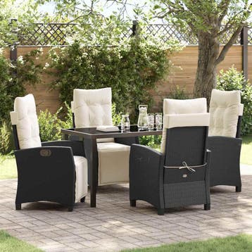 vidaXL Tuin Eettafel Set met kussen 5 pcs Zwart poly rattan, Verzenden, Nieuw