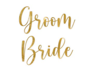 Gouden Glasstickers Groom & Bride, Verzenden