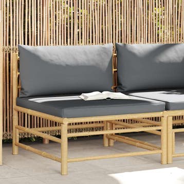 vidaXL Tuinmiddenbank met donkergrijze kussens bamboe, Tuin en Terras, Tuinsets en Loungesets, Verzenden, Nieuw