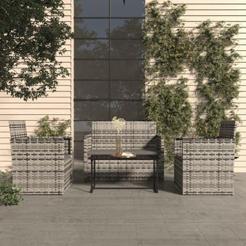 vidaXL 4-delige Loungeset met kussens poly rattan grijs, Verzenden, Loungeset