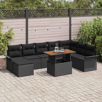 vidaXL Tuinbank Set met opslag 9 pcs Zwart Poly rattan, Verzenden, Nieuw