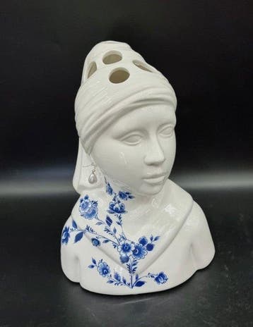 Delfts Blauw - Vaas - Porselein, Keramiek - Meisje met de, Antiek en Kunst