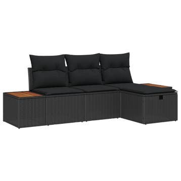vidaXL Tuinbank Set 4 st Zwart poly rattan, Verzenden, Nieuw