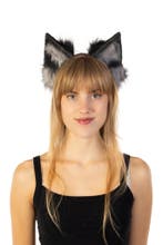 Haarband Furry Oortjes Zwart Grijs Kat Poes Vos Diadeem Dons, Ophalen of Verzenden