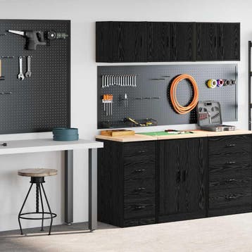 vidaXL Garagekasten 2 st spaanplaat zwart, Verzenden