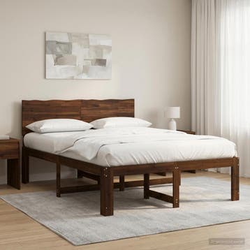 vidaXL Tweepersoonsbed met hoofdbord ROSTOCK Donkerbruin 150, Huis en Inrichting, Verzenden, Nieuw