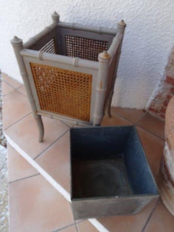 pas de signature - cache pot art déco et cannage