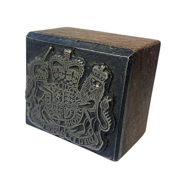 Vintage British Royal Coat of Arms Metal & Wooden Seal Stamp
