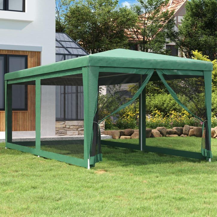 vidaXL Partytent met 6 mesh zijwanden 3x6 m HDPE groen, Tuin en Terras, Partytenten, Nieuw, Verzenden