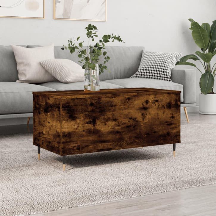 vidaXL Salontafel 90x44,5x45 cm bewerkt hout gerookt, Maison & Meubles, Tables | Tables de salon, Envoi