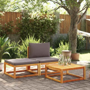 vidaXL 3-delige tuinbankset met kussens acaciahout & rotan, Verzenden, Nieuw