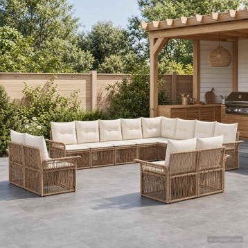 vidaXL Tuinbank Set 12 st Beige en Crème Wit poly rattan, Verzenden, Nieuw