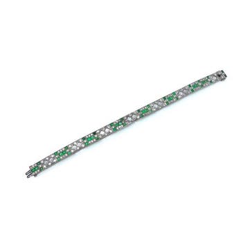 Bracelet Platine - Bracelet Art Déco en platine émeraude et