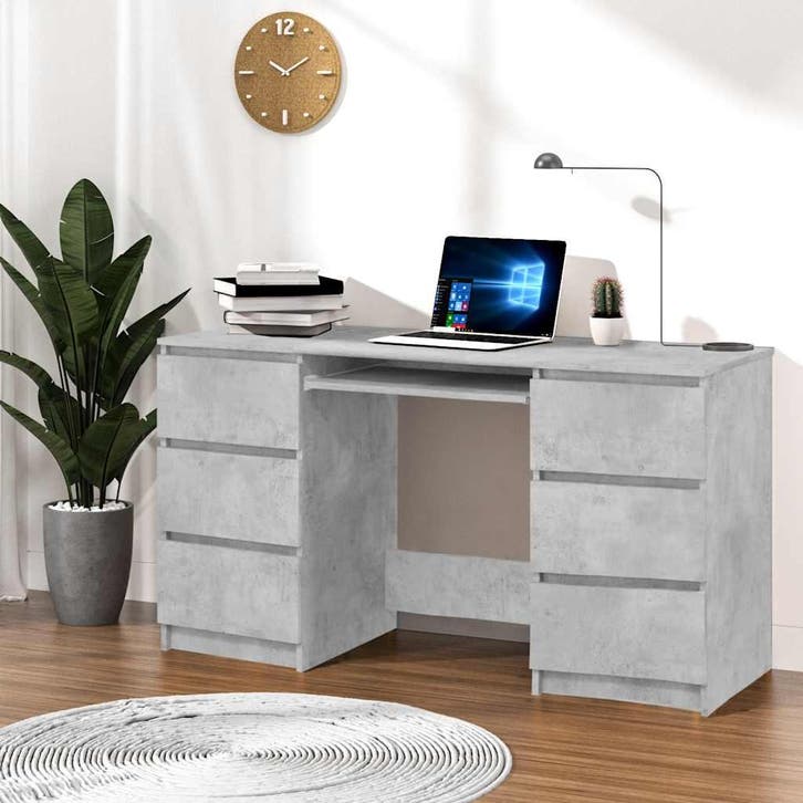 vidaXL Schrijftafel 140x50x77 cm bewerkt hout betongrijs, Huis en Inrichting, Bureaus, Nieuw, Verzenden