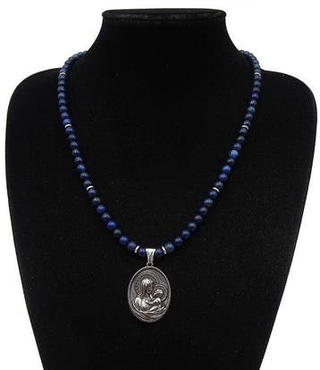 Lapis lazuli - Ketting met Hanger van de Maagd en Kind -, Antiek en Kunst