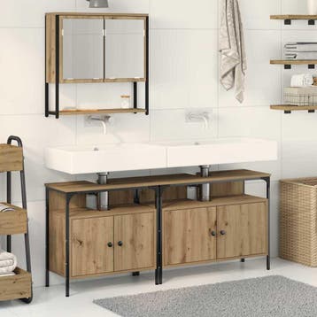 vidaXL Badkamermeubel Set 3 st Bruin 80 x 30 x 60 cm Bewerkt, Huis en Inrichting, Badkamer | Badkamermeubels, Verzenden, Nieuw