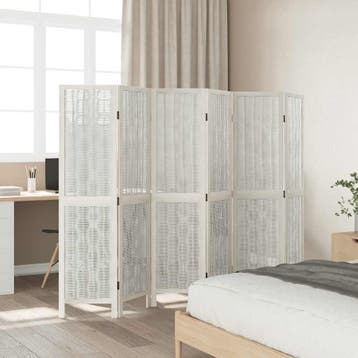 vidaXL Kamerscherm met 6 panelen massief paulowniahout wit, Verzenden, Nieuw