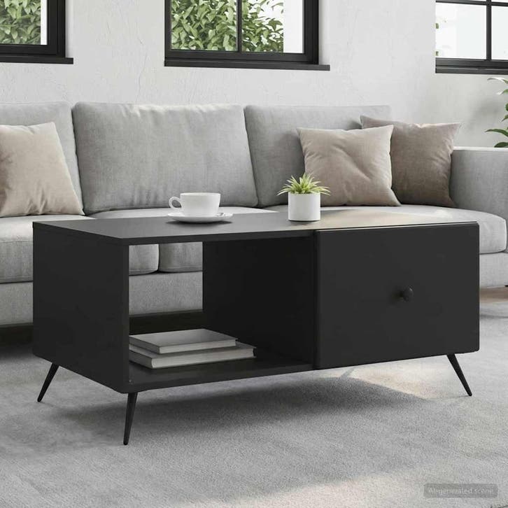 vidaXL Salontafel Zwart 90 x 50 x 40 cm Bewerkt hout, Maison & Meubles, Tables | Tables de salon, Envoi