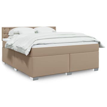 vidaXL Boxspring met matras kunstleer cappuccinokleurig, Huis en Inrichting, Slaapkamer | Bedden, Verzenden, Nieuw
