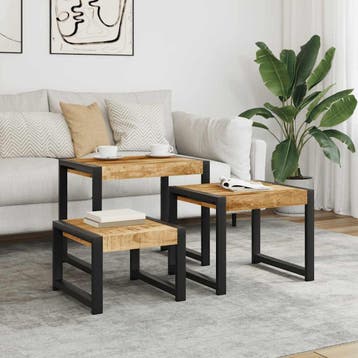 vidaXL 3-delige Tafeltjesset massief mangohout, Huis en Inrichting, Tafels | Bijzettafels, Verzenden, Nieuw