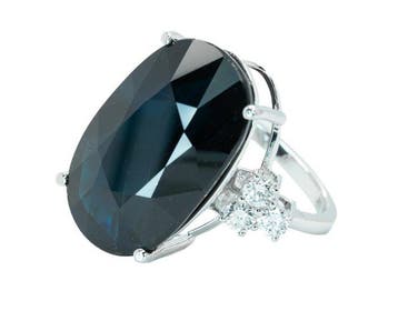 Ring - 14 karaat Witgoud, Deep Blue (No Heat) - 27.07ct. tw., Nieuw