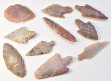 Neolithisch Jasper, Flint 10 pijlpunten AA++ (Zonder
