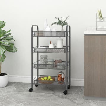 vidaXL Keukentrolley 4-laags 46x26x85 cm ijzer grijs, Verzenden