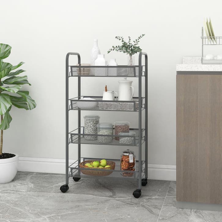 vidaXL Keukentrolley 4-laags 46x26x85 cm ijzer grijs, Huis en Inrichting, Keuken | Keukenbenodigdheden, Nieuw, Verzenden