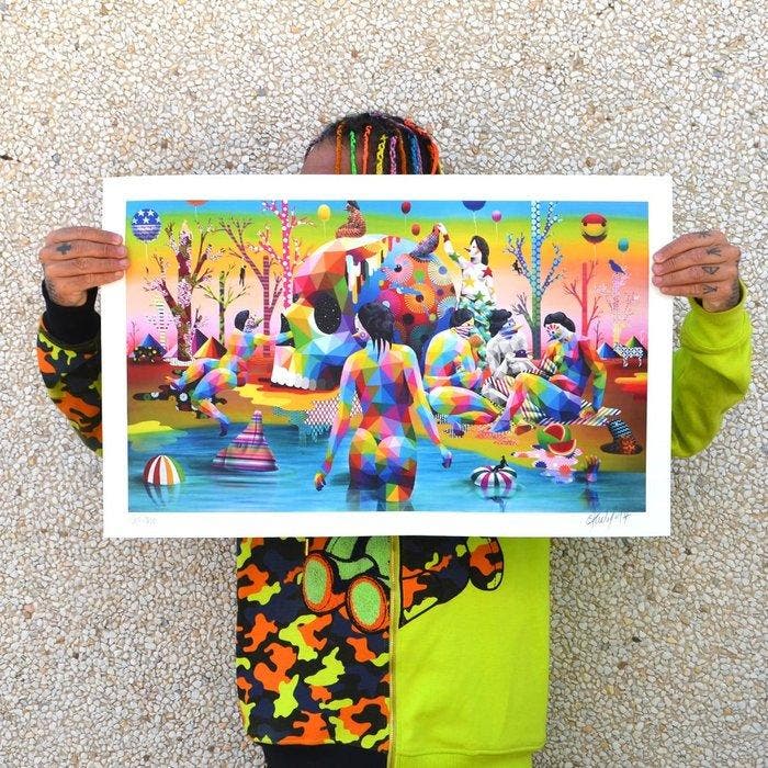 Okuda (1980) - Kaos Garden · No Reserve, Antiek en Kunst, Kunst | Designobjecten
