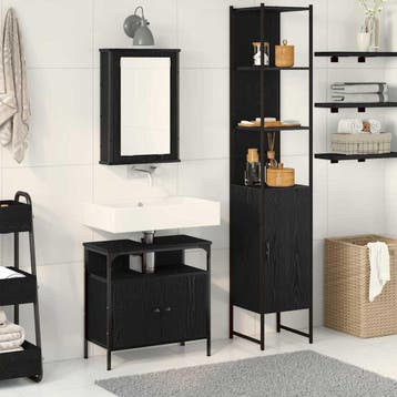 vidaXL Badkamermeubel Set 3 st Zwart Eiken 33 x 33 x 185,5, Verzenden