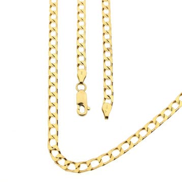 9 karaat platte/wijde gourmetschakel ketting, Ophalen of Verzenden, Gebruikt, Geel, Goud
