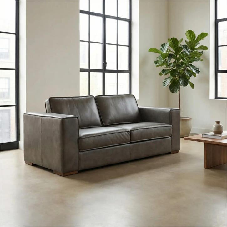 Leren bank Fine - 2,5 zits - Granada Ash (grijs/bruin) -, Huis en Inrichting, Zetels | Zetels, 200 tot 250 cm, 75 tot 100 cm, Nieuw