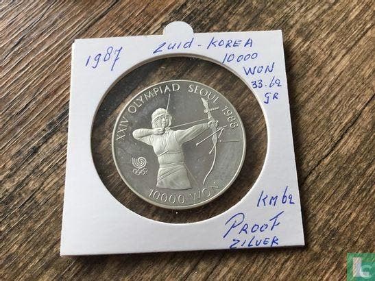 Zuid-Korea 10000 won 1987 (PROOF) 1988 Summer Olympics i..., Timbres & Monnaies, Monnaies | Asie, Envoi