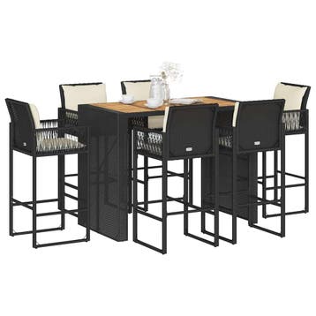 vidaXL 7-delige Tuinbarset met kussens poly rattan acacia, Verzenden, Nieuw