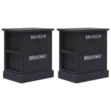 vidaXL Nachtkastjes 2 st 38x28x45 cm paulowniahout zwart, Huis en Inrichting, Verzenden, Nieuw