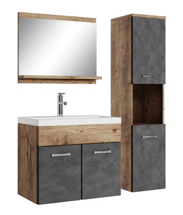 Badkamermeubel Set Montreal 60 cm Kastanje Grijs Badmeubel, Maison & Meubles, Verzenden