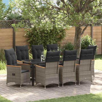 vidaXL Tuin Eettafel Set 9 st Grijs poly rattan, Verzenden, Nieuw