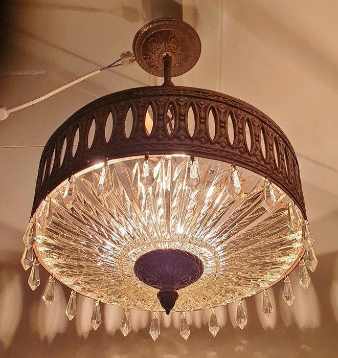 Lamp - Glas, Messing, Antiquités & Art, Curiosités & Brocante