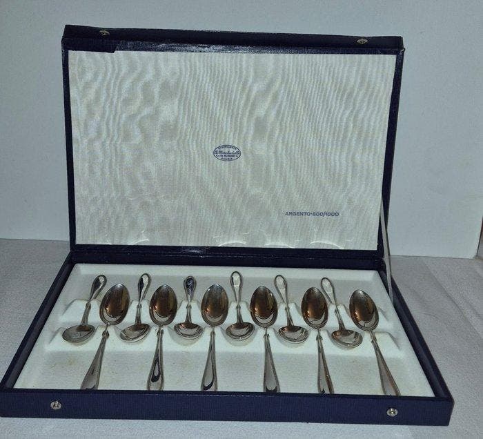 Bestekset voor 12 personen (12) - .800 zilver - Vintage, Antiek en Kunst, Antiek | Zilver en Goud