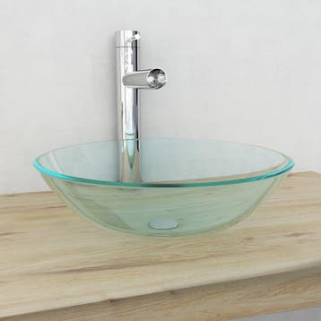 vidaXL Wasbak gehard glas 42 cm transparant, Verzenden