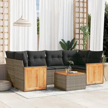 vidaXL 7-delige Loungeset met kussens poly rattan grijs, Verzenden, Loungeset